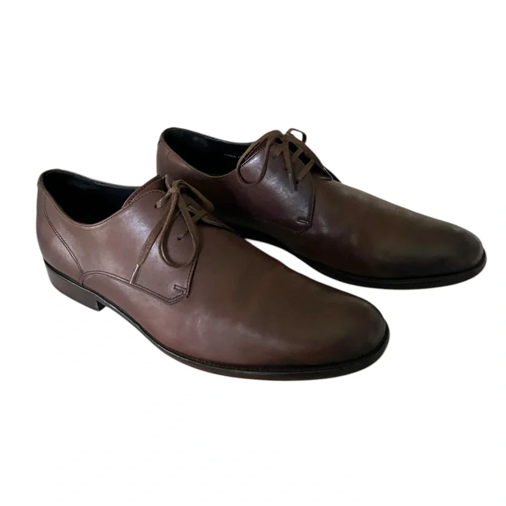 John Varvatos Luxe Oxford Brown Leather Plain Toe Dress Shoes Men’s Size 11 - Picture 6 of 16